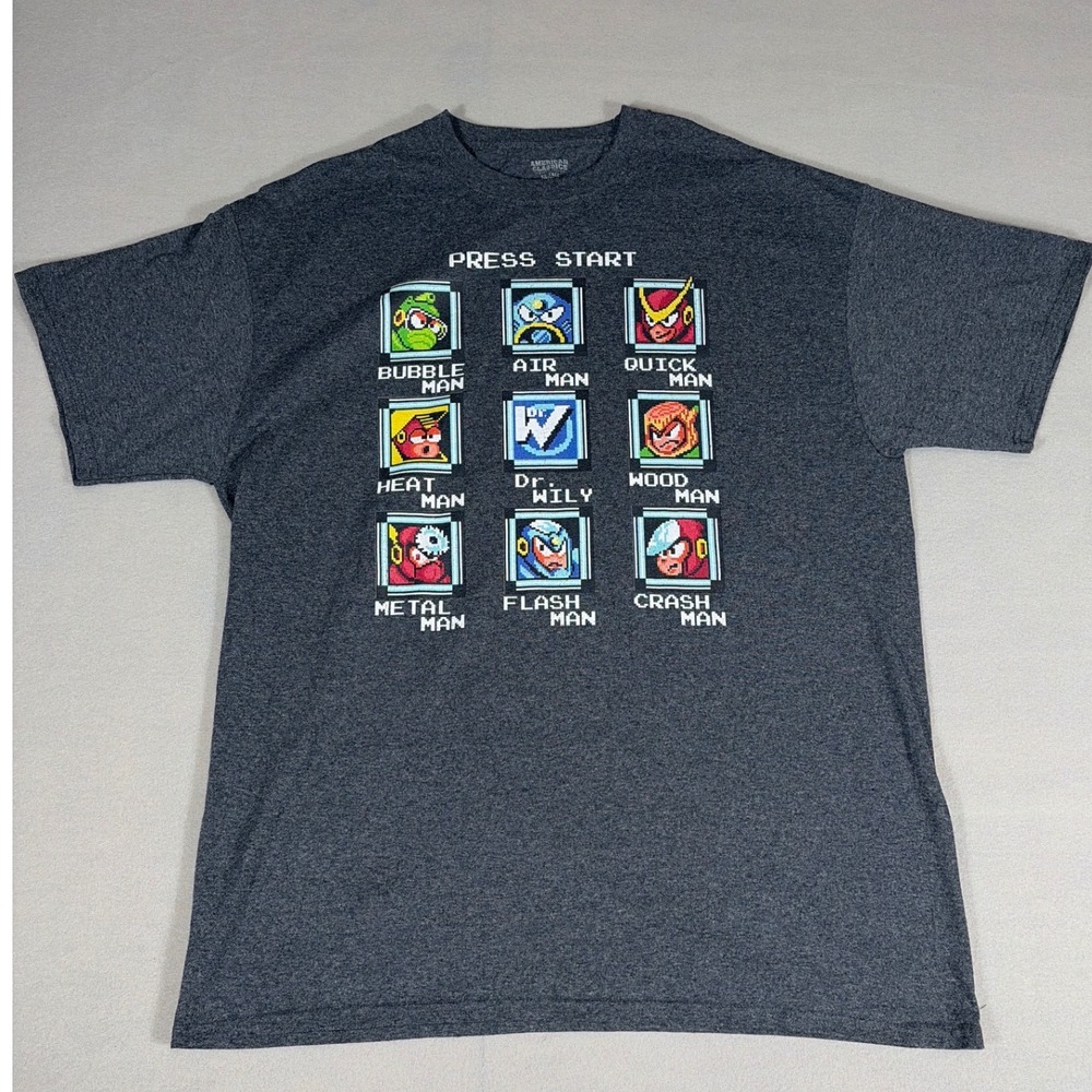 American Classics Mega Man 2 Boss Select T-Shirt Men XL Tall Charcoal Grey Retro